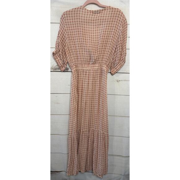 Faithfull The Brand Size MED Midi Pink Plaid Print Tie Front Preppy Cute - Picture 2 of 7